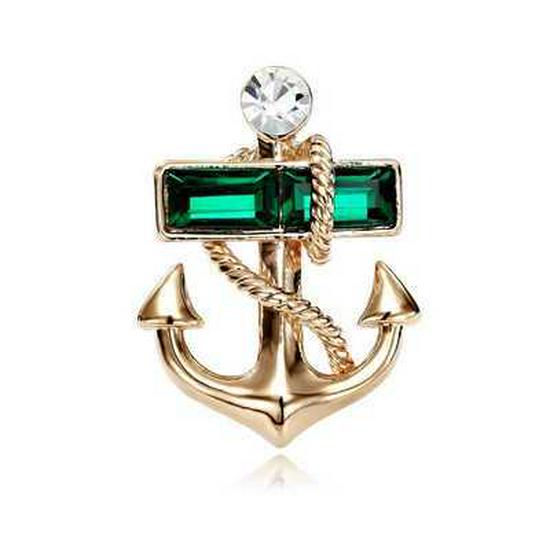 Crystal Boat Anchor Brooch: European & American Style Pirate Lapel Pin, Fashionable Korean Suit Accessory