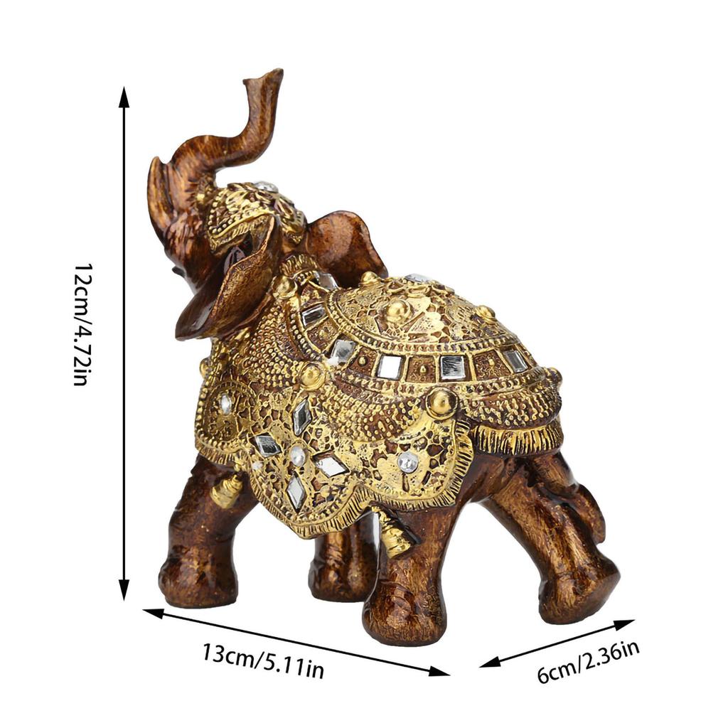 Resin Elephant Statue Wood Grain Feng Shui Elegant Elephant Sculpture Ornament for Home TV Cabinet Craft Decoration