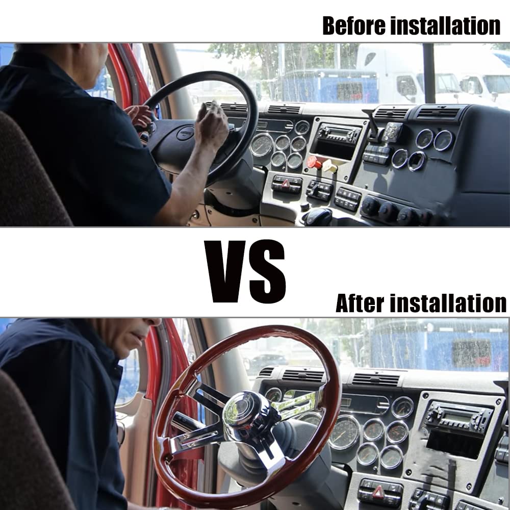 457mm Steering Real with Horn Button 18-inch Wheel, Wood, Truck/Car Replacement, (A)