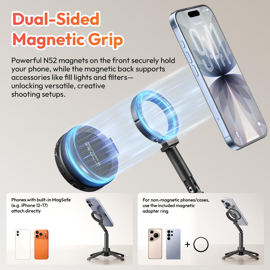 Ulanzi MT71 MagLock Mini Selfie Stick 4-Section Extendable Pole Cell Phone Accessories Tripod for Vlog Tiktok Live Streaming