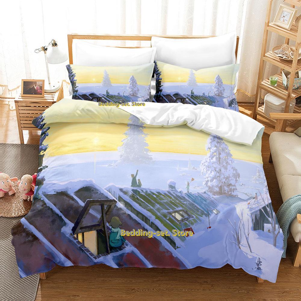 Zestaw pościeli Anime City Pojedynczy Bliźniak Pełny Queen King Size Zestaw do łóżka Sypialnia dla dorosłych Dzieci Zestawy poszewek na kołdrę Druk 3D Prześcieradło Anime