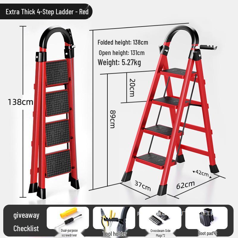Red Multi-Functional Portable Indoor Folding Ladder: Lightweight, Thickened, Telescopic A-Frame - Ideal Housewarming Gift