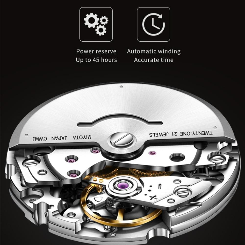 OUPINKE Men's Watch Automatic Mechanical Watch Stainless Steel Business Double Calendar Waterproof High-end Watch