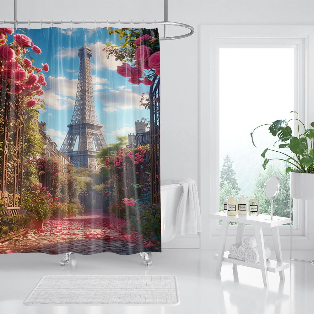 Waterproof Fabric 3D Shower Curtain Bathroom Curtain Pink Tree Landscape Polyester Bath Curtain Decorate With Hooks Cortina