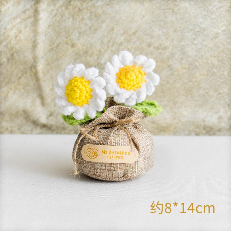 2025 Knitted Flowers Potted Cute Crochet Flowers Knitting Flower Wedding Guest Gift Crochet Rose Sunflower Table Decor