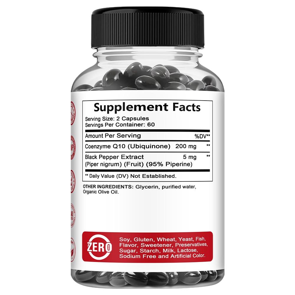 Didacat CoQ10 Supplement with BioPerine, Ubiquinone, Black Pepper Extract for Absorption, Organic Olive Oil, 120 Caps