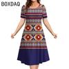 3D Vintage Ethnic Style Elegant A-Line Dress Oversized 3XL Women Short Sleeve O-Neck Casual Dress Letter Printed Casual Dresses