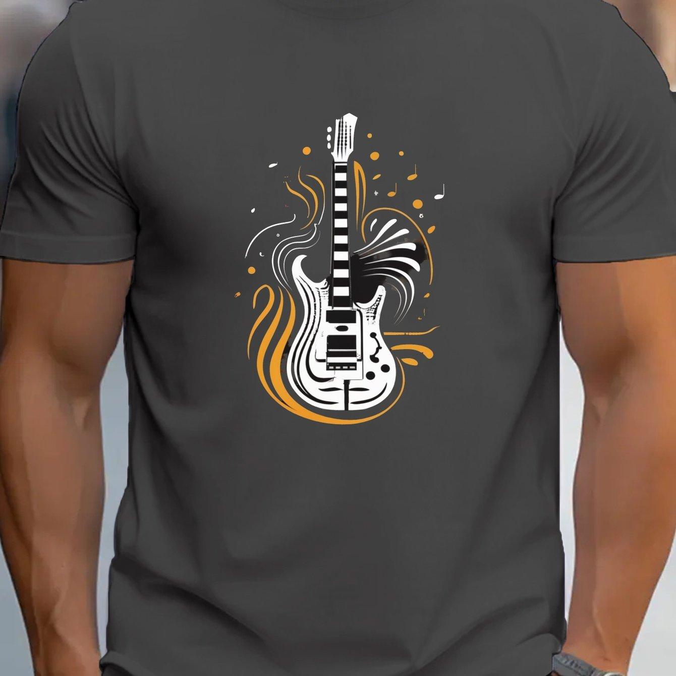 Electric Guitar Music Wave Graphic Print Mens Cotton TShirt Round Neck Casual Tee S