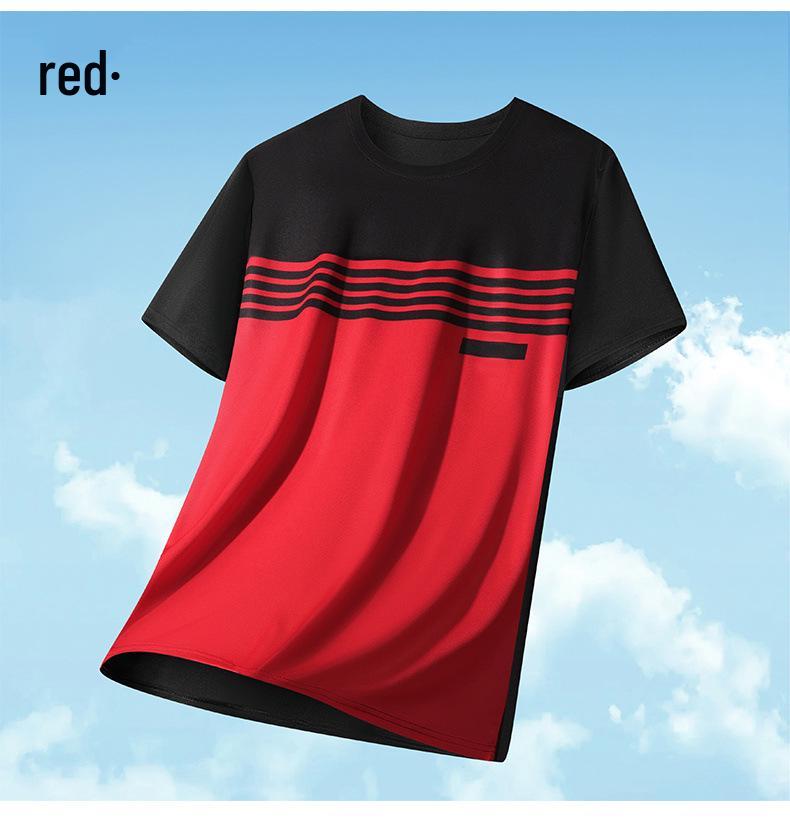 Men's Plus Size Ice Silk Color Block Round Neck T-Shirt - Cool Summer Sports Top