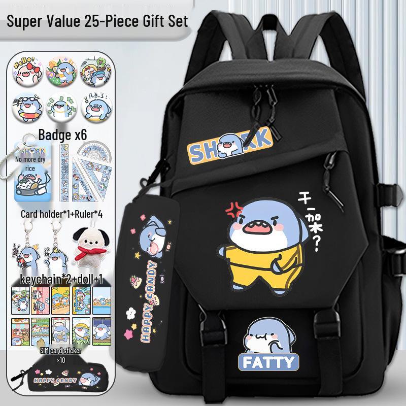 Fatty Shark Backpack: Lightweight, Cute, Large Capacity Schoolbag for Grades 3-6 Boys & Girls