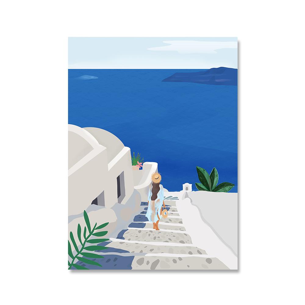 

Океан Настенное Искусство Холст Картины Иллюстрации Лето Санторини Греция Путешествия Плакат Природа Пейзаж Куадрос Картины Домашний Декор 21x30cm No Framed жёлтый