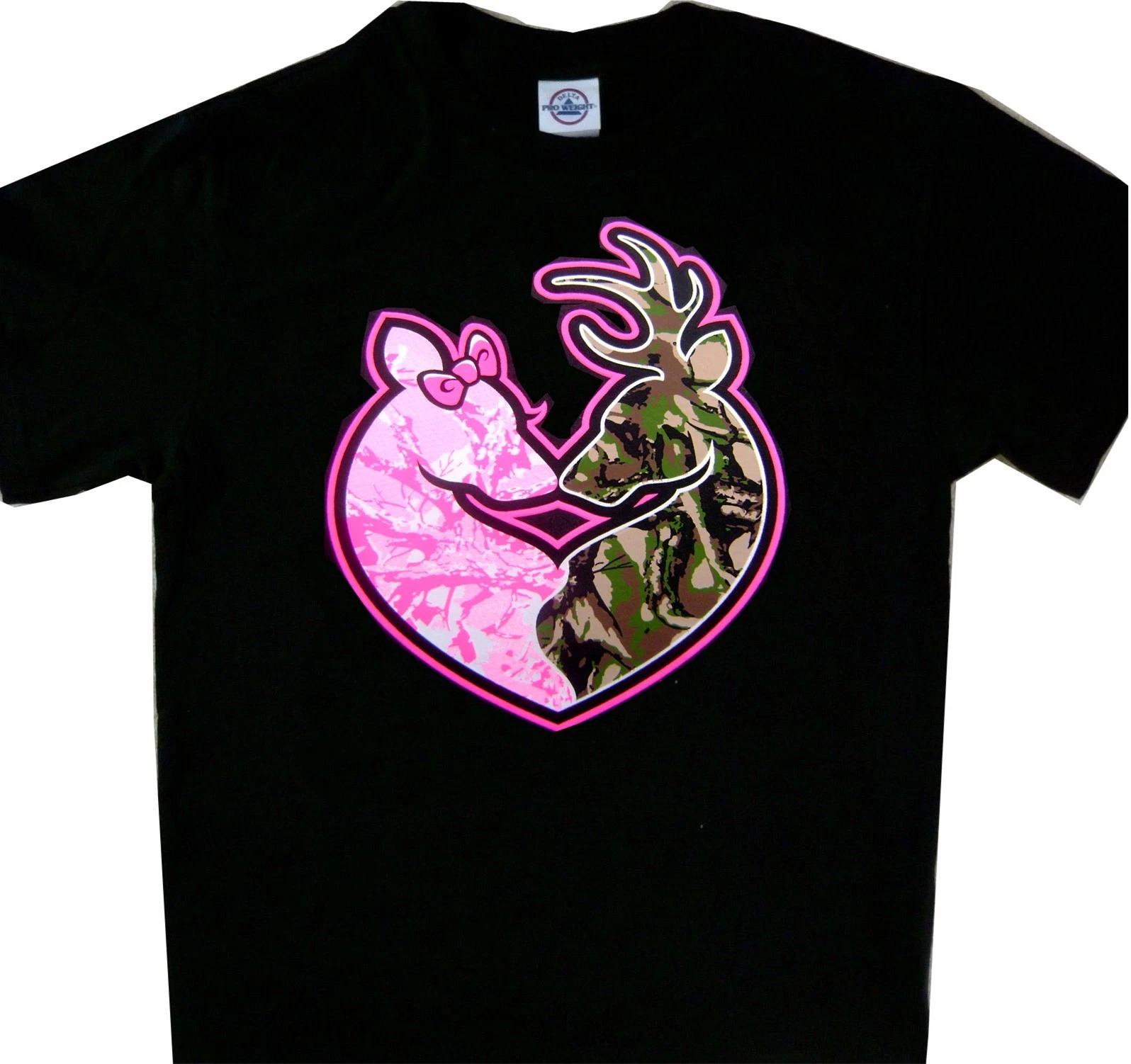 Deer Kissing Camo Pink Tee Black Shirt New Shirt XL
