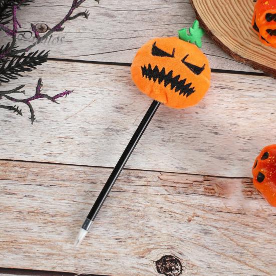 Ergonomic Ballpoint Pen Halloween Pumpkin Gel Ink Pen, 0.7mm Rollerball with Plush Pumpkin, Marker Novelty Black for Party Favors, Gift Supplies