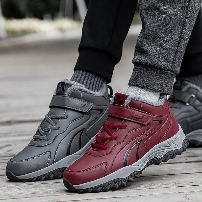 Winter Middle-aged and Elderly Outdoor Large Cotton Shoes Men and Women Elderly Shoes Leather Surface Waterproof Walking Shoes Velvet Sports Snow Sho