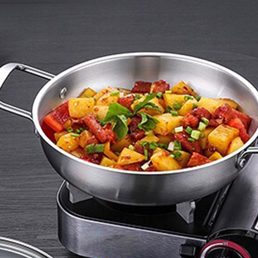 Stainless Steel Instant Noodle Pot, Single Person Small Hotpot, Golden Double Ear Flat Bottomed Dry Pot, Household Gas Seafood Soup Pot