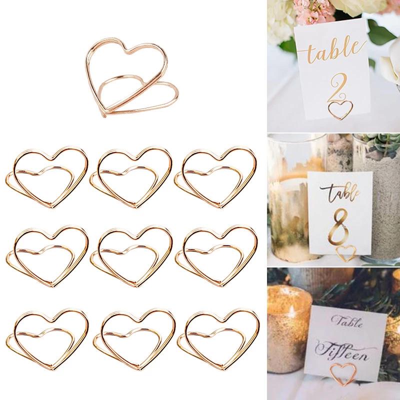 30Pcs Double Heart Shape Metal Memo Holder Triangle Table Placecard Holder Photo Clip Card Stand Wedding Banquet Heart Message Holder