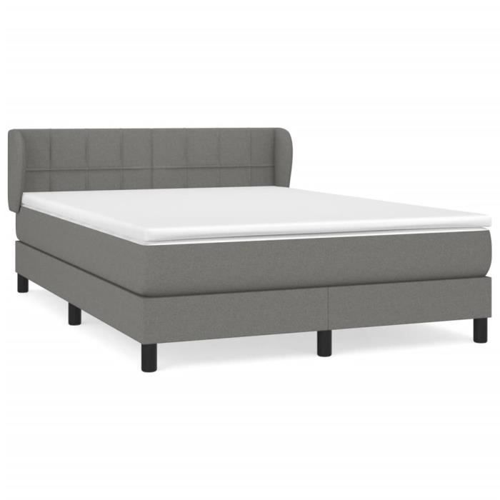3126238 vidaXL Lit à sommier tapissier avec matelas Gris foncé 140x190cm Tissu