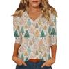 Women's Casual Fashionable Sexy Comfortable V-Neck Christmas Three-Quarter Sleeve Top
