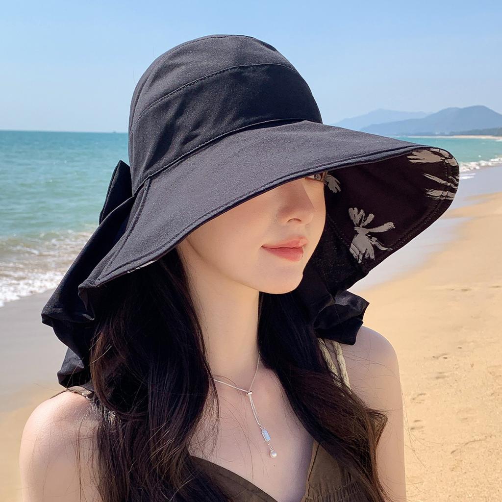 Neuer vielseitiger Mode-Visor Damen Sommer Reise Schleife Krempe Leerer Oberteil Atmungsaktives Schultertuch Bucket Hat