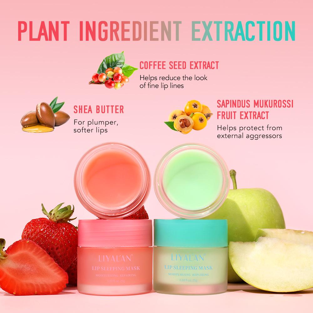 Masque de nuit hydratant pour les lèvres - Fraise et Pomme Verte