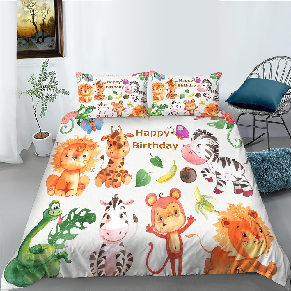 Cartoon Animal Quilt Cover Pillowcase Two Or Three-Piece Set Polyester Digital Printing