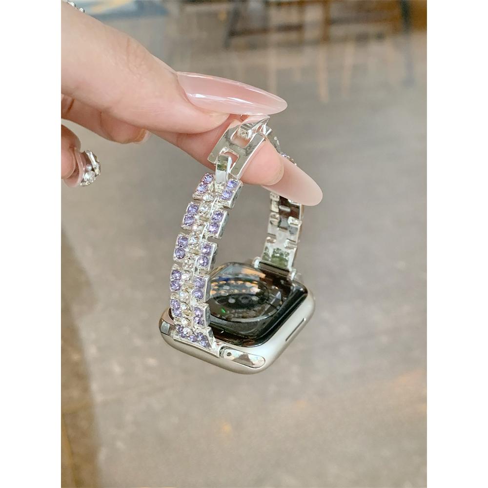 Stop Kwadratowy Kryształ Cukru Diamentowy Błyszczący Bransoletka Pasek do Zegarka dla Apple Watch Kobiety 40/41/38/42/44/45/46/49mm dla iWatch S11/10/9/8/7/6