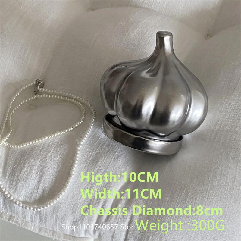 

Cute Garlic Ceramics Silver Storage Box with Lid Smoked Box Desktop Decoration Earrings Rings Jewelry Diamon Storage Box M&1-tier