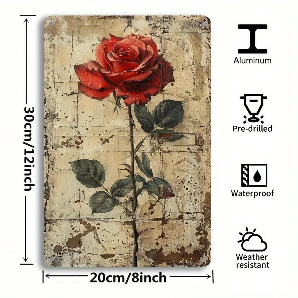 Vintage Rosen Blechschild - Premium Aluminium Wanddeko, Rustikales Bauernhaus 8x12 Wetterfest