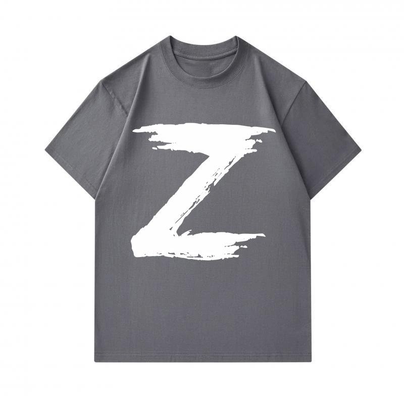 Men's 100% Cotton Crew Neck Short Sleeve T-Shirt, Distressed Brush Style White Letter Z Print Casual Soft Breathable Tee for Daily Wear