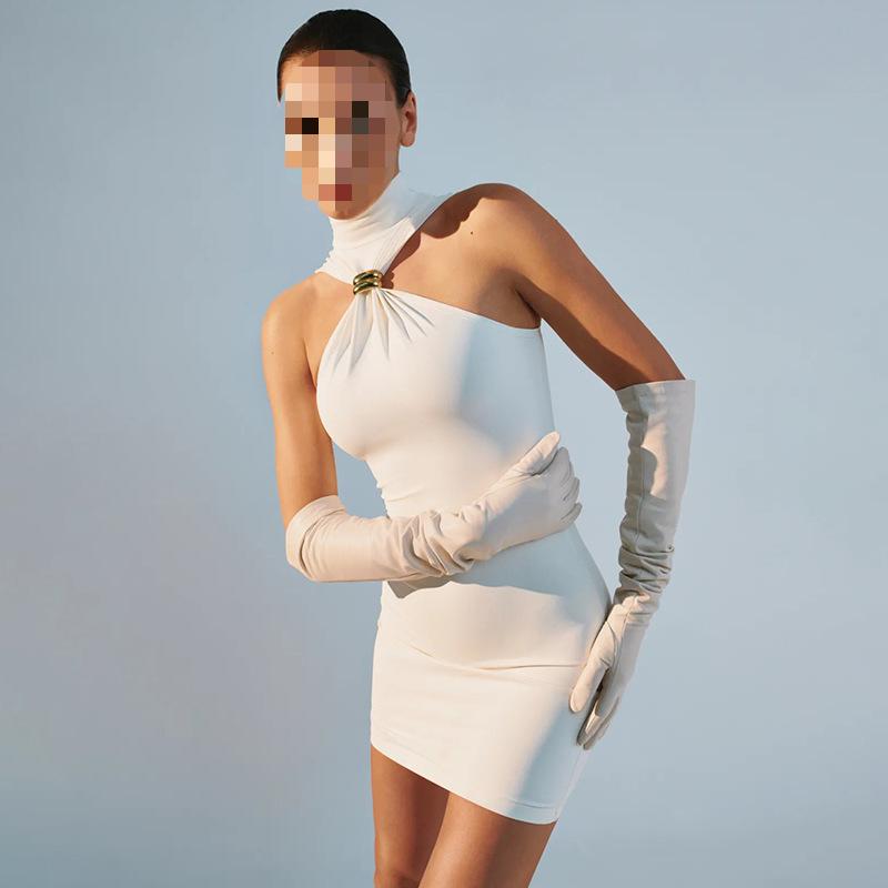 

Европейское и американское летнее персонализированное однотонное платье без рукавов с высокой талией и облегающее бедра L белый