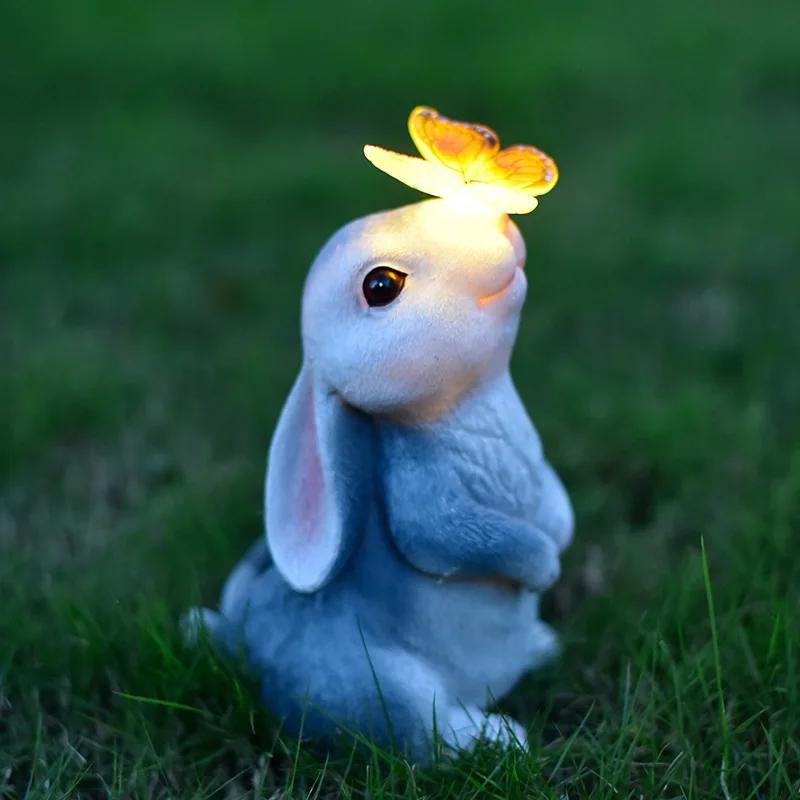 Resin Ornaments Cute Rabbit Decoration Solar Garden Lights Outdoor Garden Animals Creative Cartoon Crafts