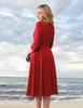 Garden Collar Seven-Sleeve Women's Evening Gown with Wide Hem Skirt - Solid Color Vacation Dress
