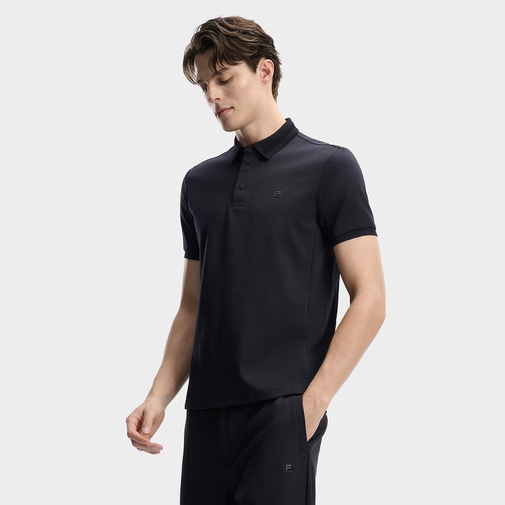 FILA White Solid Knit Short Sleeve Polo Shirt Men tops F11M613103F-NV