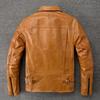Natural Oil Waxed Cow Leather Jacket For Men Biker Clothes Yellow Soft Genuine Cowhide Coat Autumn