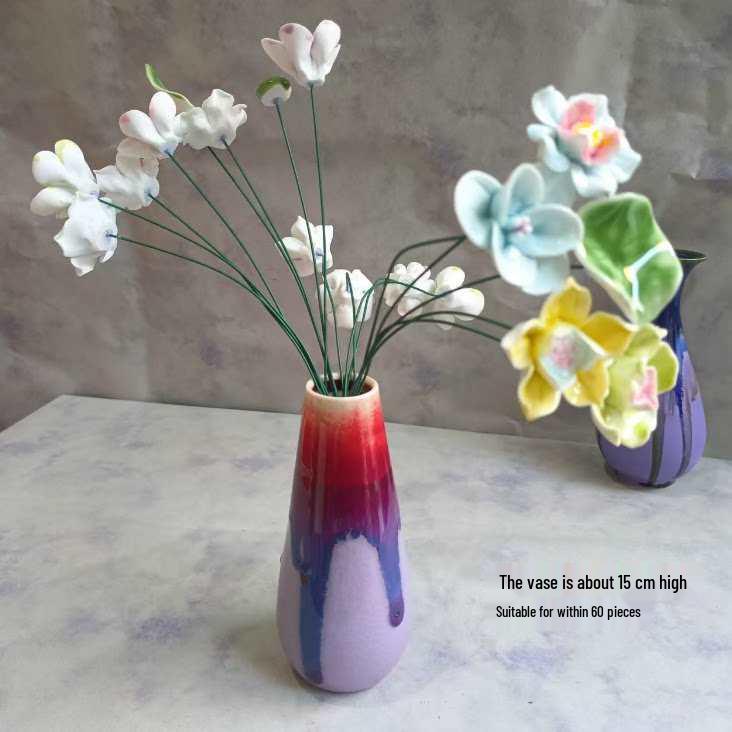 Handmade Ceramic Bouquet: Purple-Gold Lotus, Lily, Gardenia, Rose