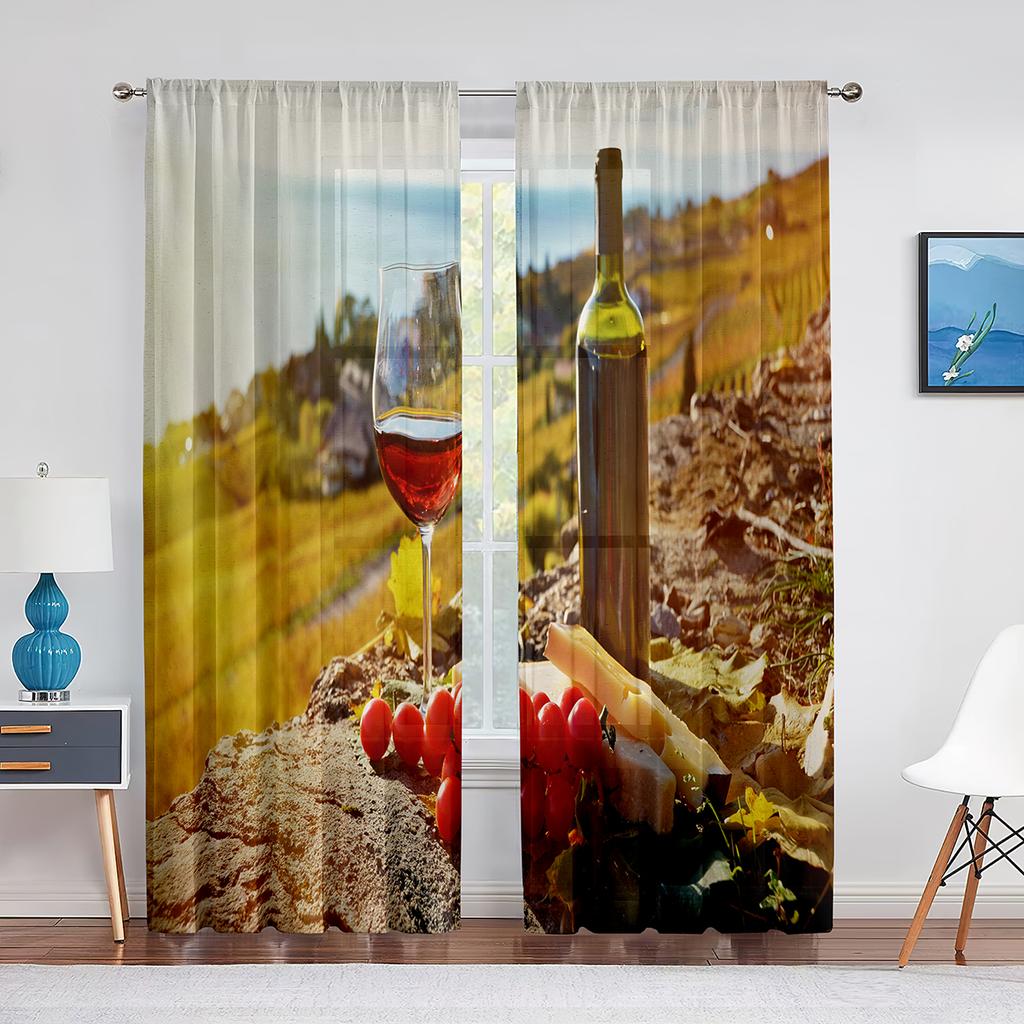 Glasses of Beer and Ale Barrel on Wooden Table Tulle Curtains for Living Room Bedroom Decor Chiffon Sheer Voile Kitchen Curtain