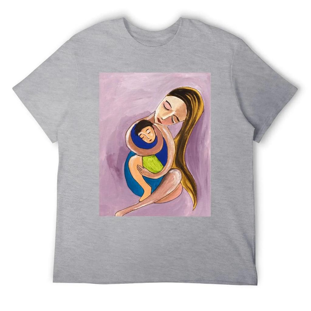 Rundhals Muttertag Mutter und Kind Kunstdruck Kunst T-Shirt Kampagnen T-Shirts Top Qualität Neuheit Freizeit US-Größe