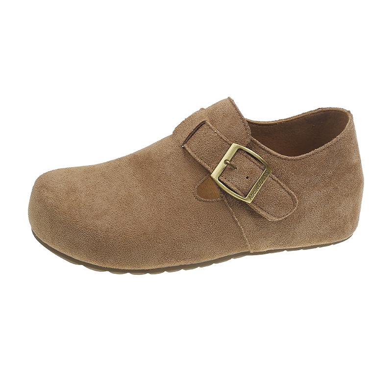 Retro Matte Borken Shoes Women's 2025 Autumn New Flat-bottomed Buckle Casual Inner Height Increase One-pedal Loafers Women