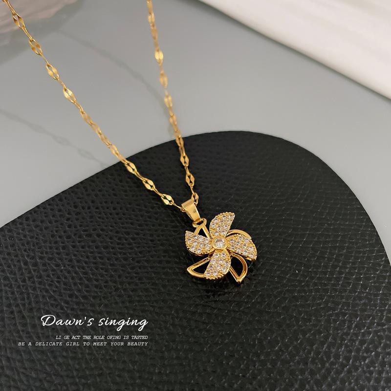 Rotating Windmill Full Of Diamonds Light Luxury Temperament Gorgeous Full Diamond Necklace Female Versatile Collarbone Chain Titanium Steel