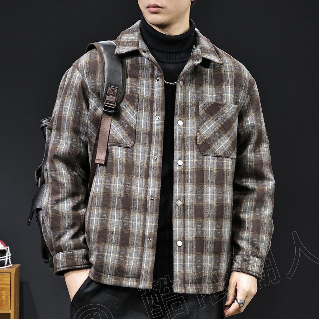 Amerikanische Retro Karomuster Herren Daunenjacke: Winterkollektion 2025 - Warme High-End-Oberbekleidung mit Revers