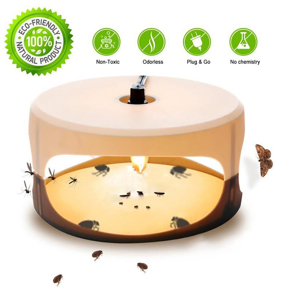Flea Trap Dome Flea Bed Bug Trap with 2 Trapping Boards, Odorless Non-toxic Flea Killer Trap Pad, Flea Trap Light Children and Pets Friendly