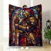 Stained Glass Knight In Ornate Armor Holding a Sword, Vibrant Background. for All Seasons Blanket Lunch Break Throw Gift