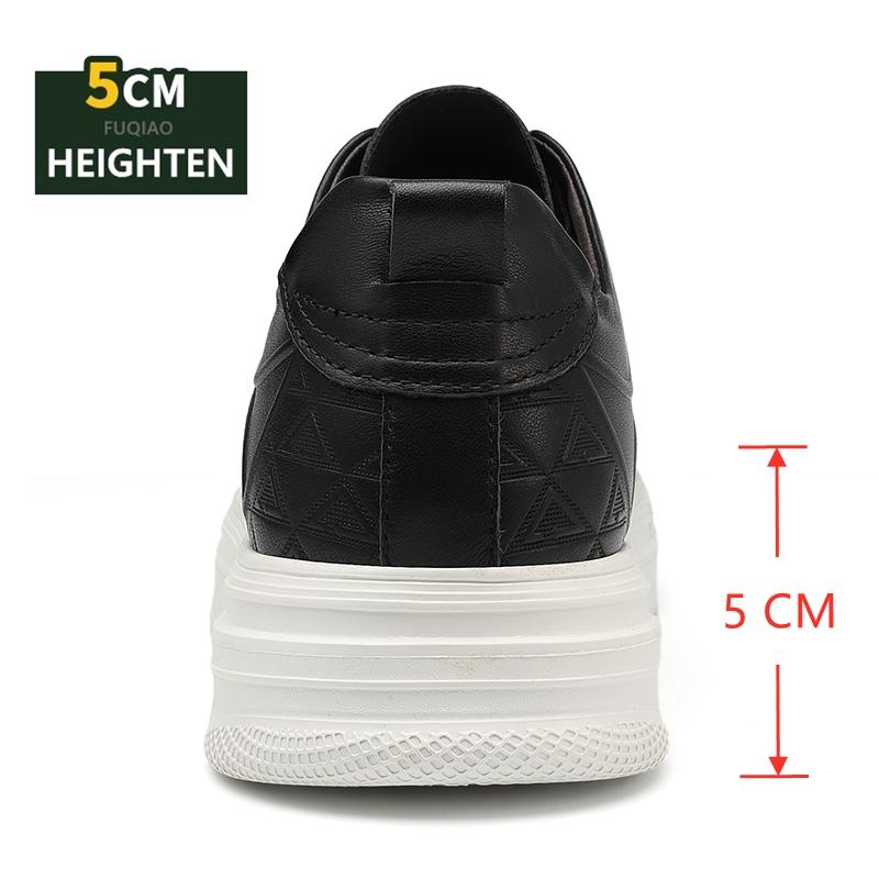 Fashion Men's Lightweight Cow Leather Elevator Shoes 5cm Hidden Lifts or Flat Sole Breathable Casual Sneakers for Daily Wear Comfortable