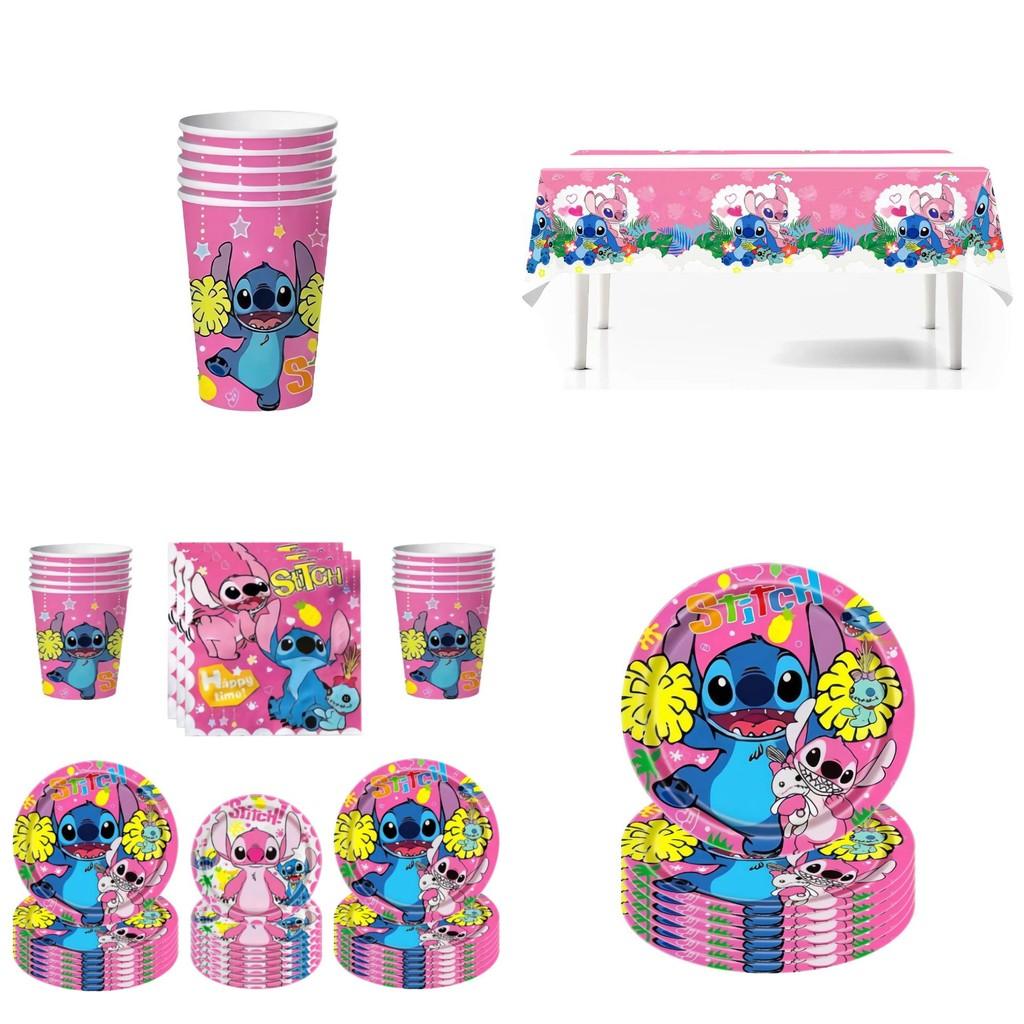 Lilo Stitch Partyzubehör Set mit Papptellern, Bechern, Servietten, Tischdecke für Kinder Geburtstagsdeko