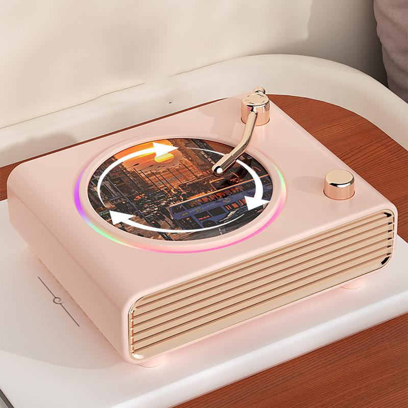

Portable Retro Bluetooth Speaker Wall Mounted Heavy Bass Soundbar Colorful Ambient Light Wireless MP3 Music Player Home Decor рожевий