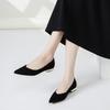 Single shoes women's thick heel autumn new versatile soft leather light mouth flat heel low heel pointed tip ladyshoes