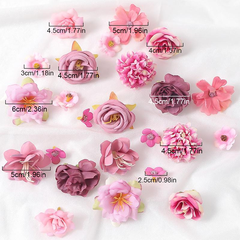 24Pcs 4.5cm Artificial Rose Mixed Silk Flower Head Bulk Craft Wreath Wedding Bridal Baby Shower Home Party Decor DIY Cake Decor