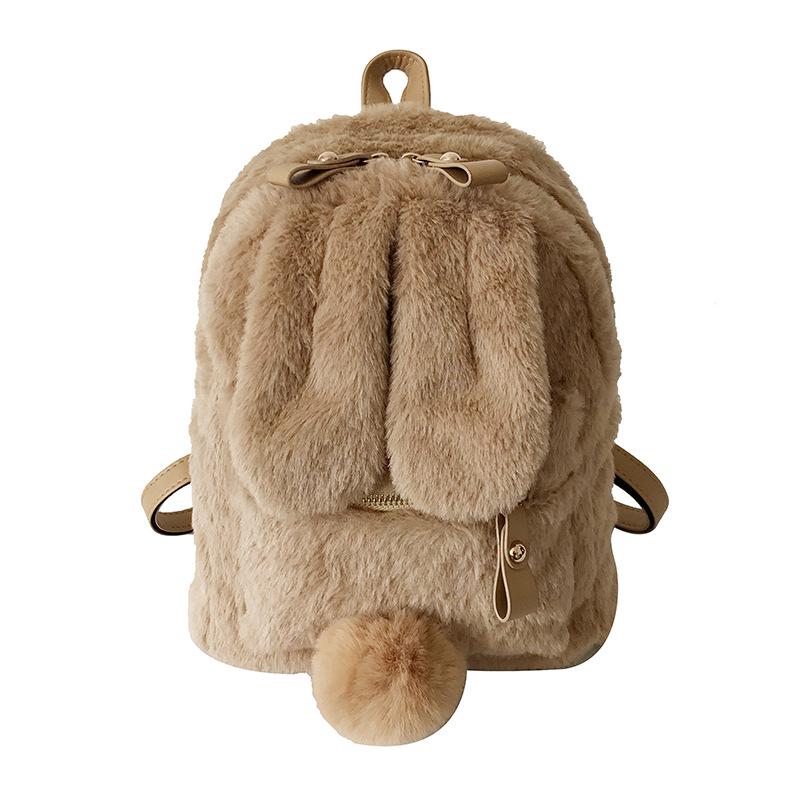 Double-shoulder Bag with Plush Rabbit Ears, Pink, Super Cute and Adorable Schoolbag for Young Girls, Harajuku Style