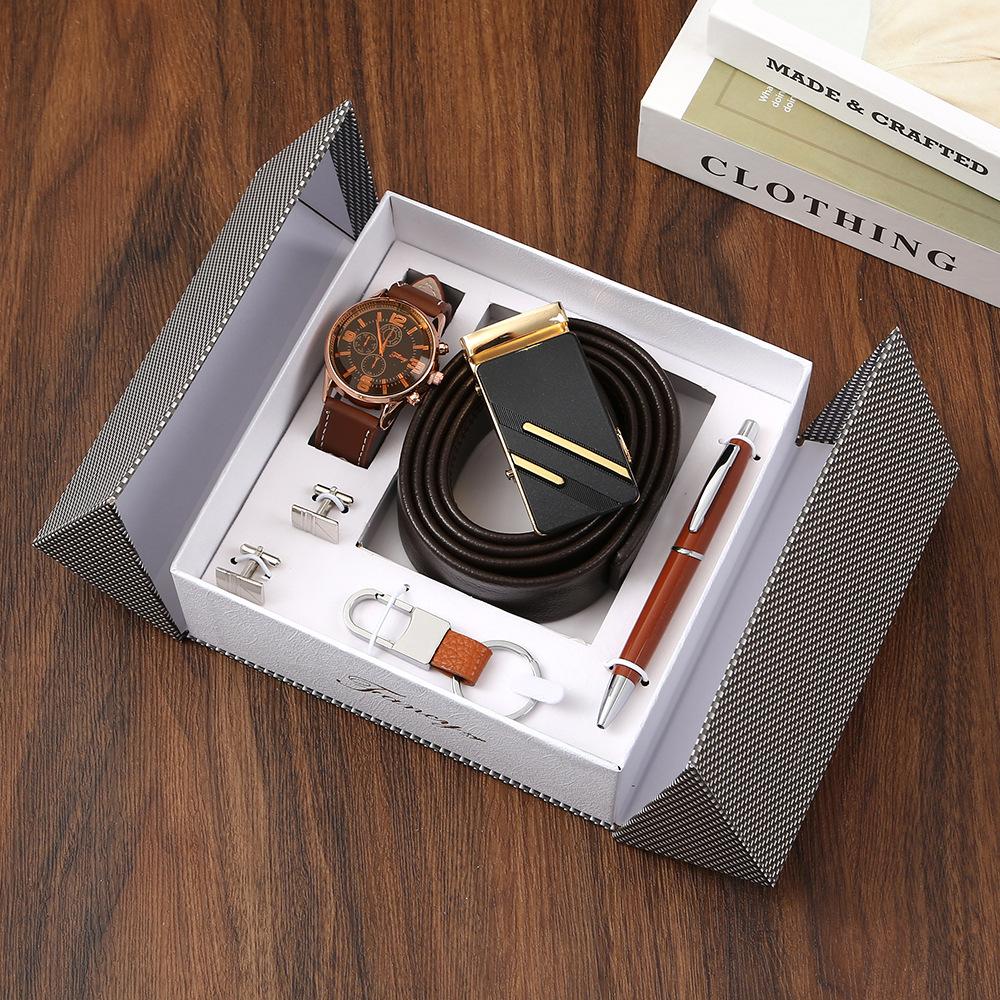 Set de Regalo para Hombre, Cartera + Reloj + Caja para Cinturón, Regalo de San Valentín Día del Padre para Novio Amigo