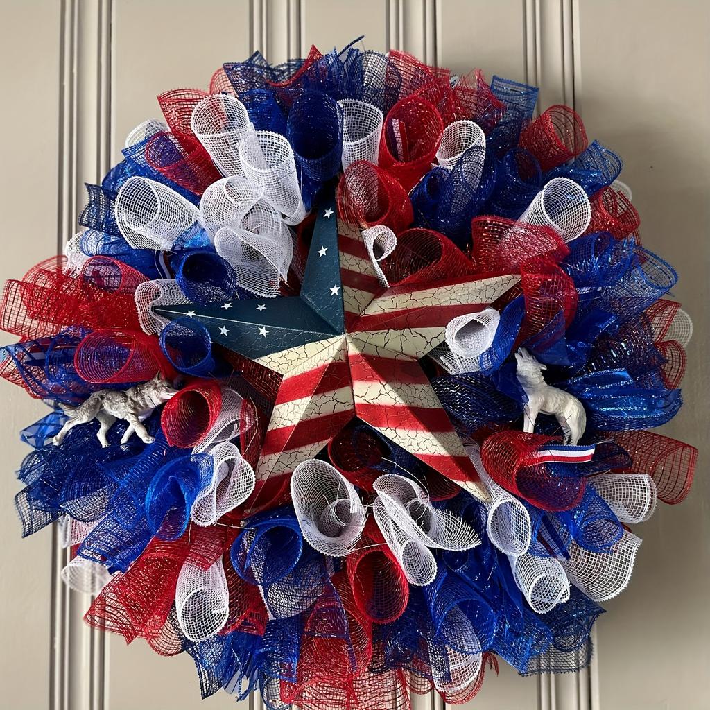 4th of July Wooden Wall Mount Door Sign - Patriotic Star Flag Decor with Independence Day Theme - Ideal for Memorial Day and Sum
